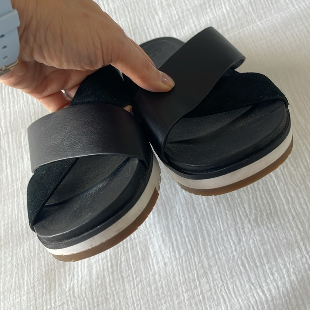 Ugg Kari Leather Slide Sandal Womens Black Slip On Open Toe Crisscross Strap 7 - Picture 6 of 15
